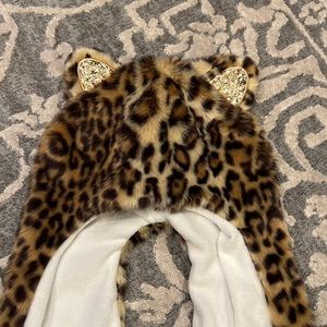 NWOT Children’s Place faux fur leopard hat with attached scarf with pockets